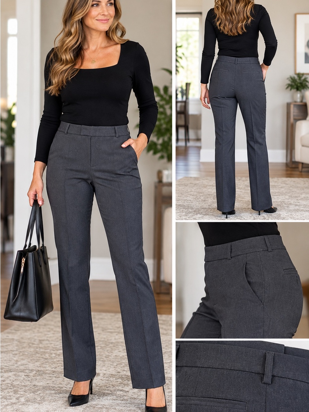 Classic Charcoal Boot-Cut Pants — Timeless Women's Trousers